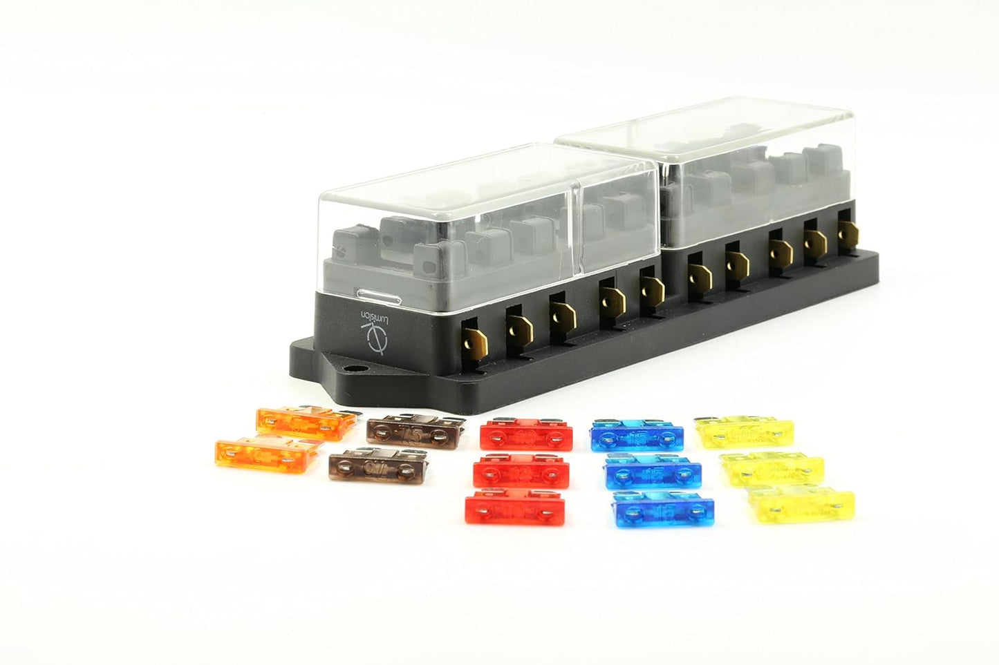 Lumision 4/6/10 Way Automotive Fuse Block Terminal Box with Fuses 5A, 7.5A, 10A, 15A, 20A, 4/6/10 Port Mounting Hole, ATO ATC ATR Fuses