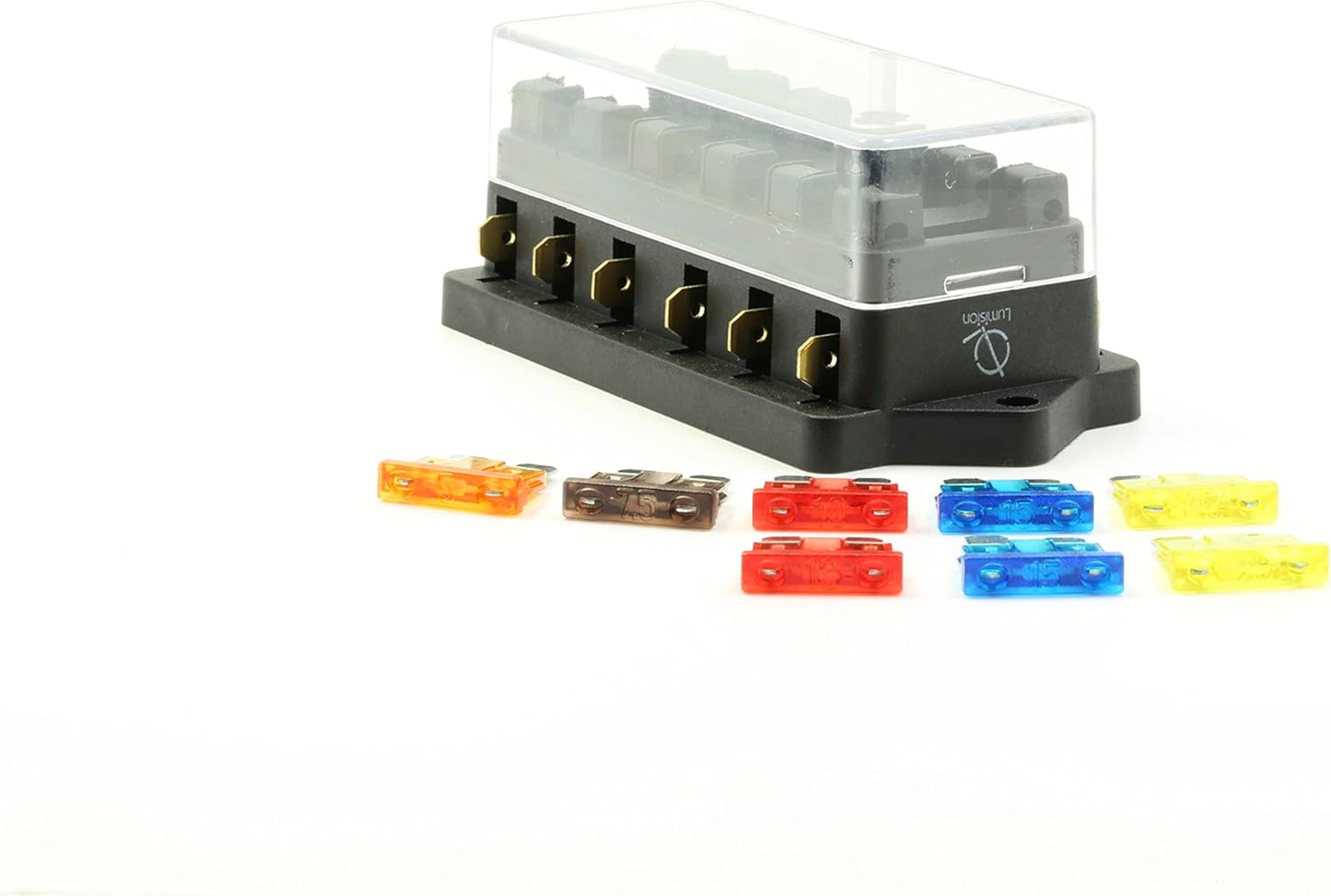 Lumision 4/6/10 Way Automotive Fuse Block Terminal Box with Fuses 5A, 7.5A, 10A, 15A, 20A, 4/6/10 Port Mounting Hole, ATO ATC ATR Fuses