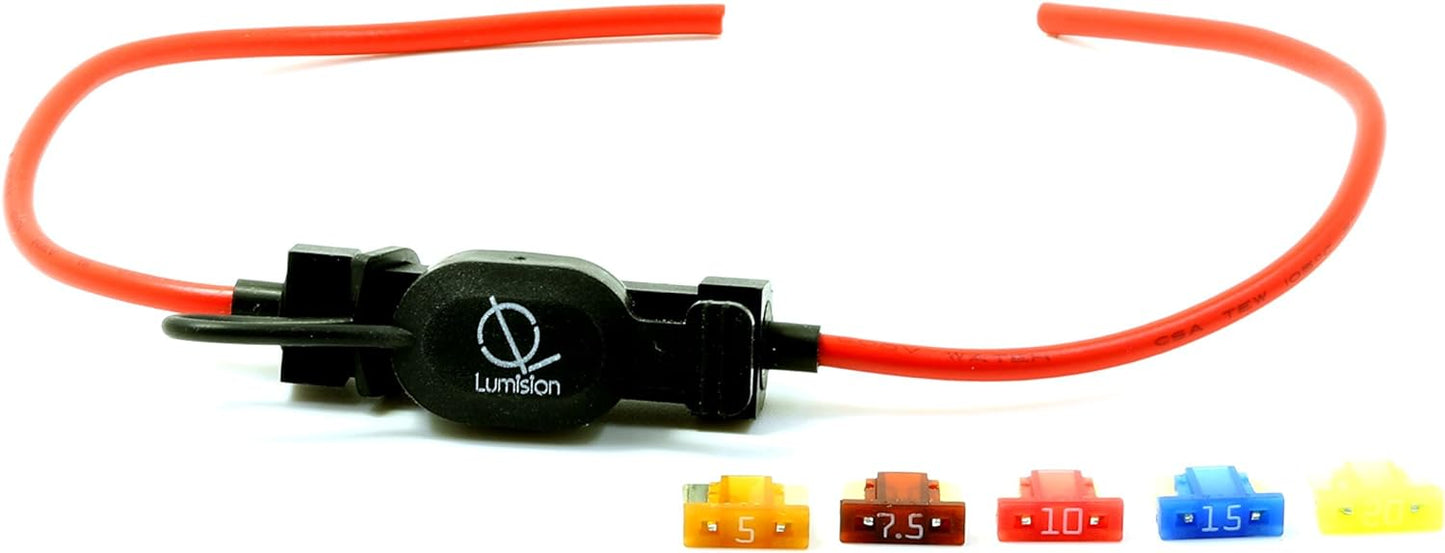 Lumision 16 AWG Low Profile Mini Blade Style ATT Fuse Holder Car/Boat + 5, 7.5, 10, 15, 20A Fuse Set