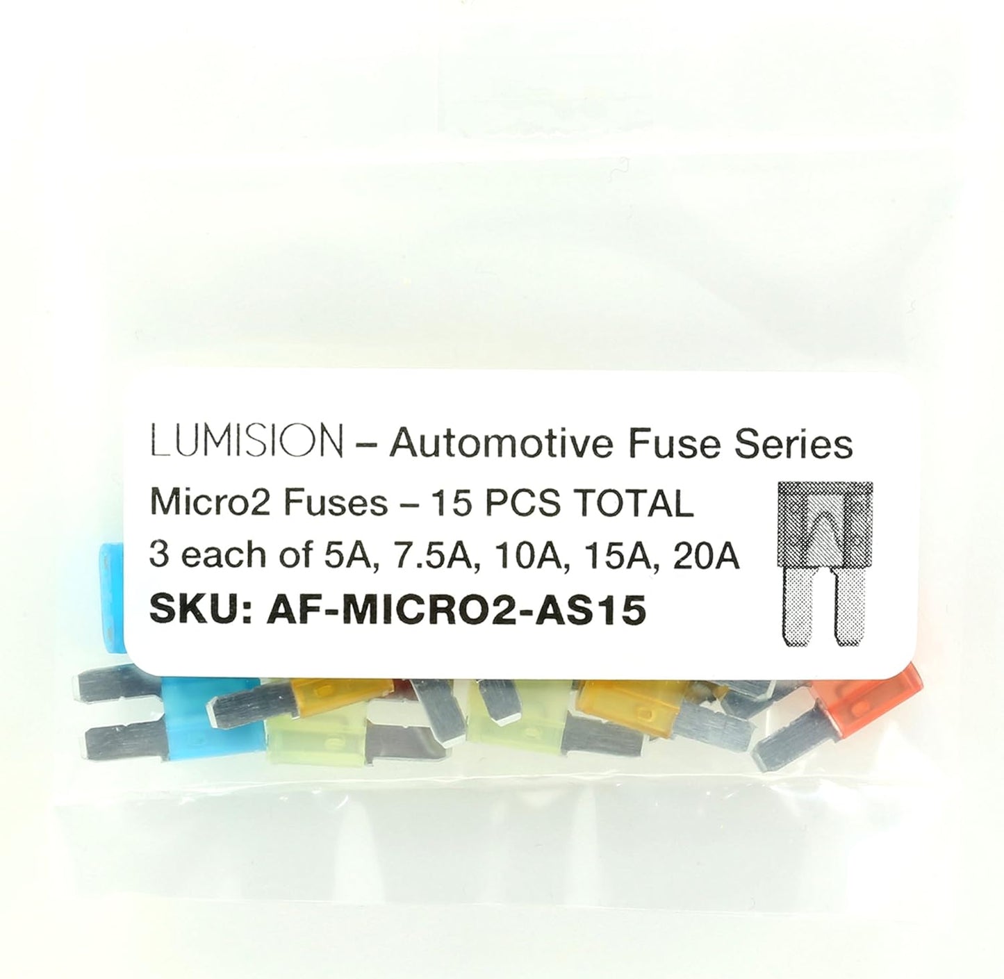 Lumision Automotive Micro2 ATR APT Fuses Assorted 15 pcs Lumision 5A, 7.5A, 10A, 15A, 20A - 15 Fuses