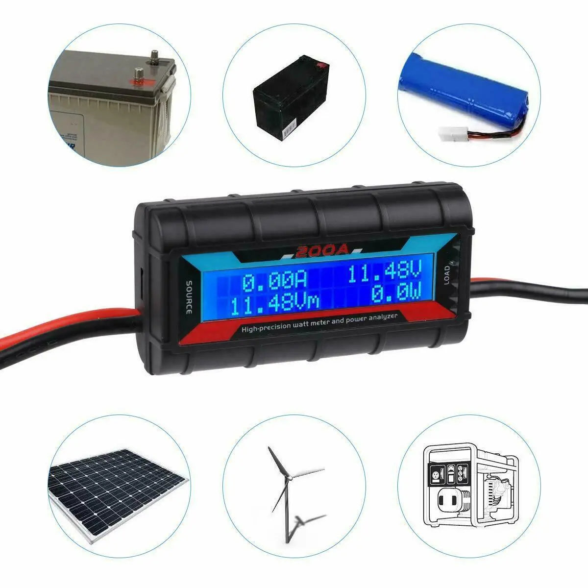 200A AMP Watt Meter High Precision Digital LCD Display 60 Volt Solar RC Battery