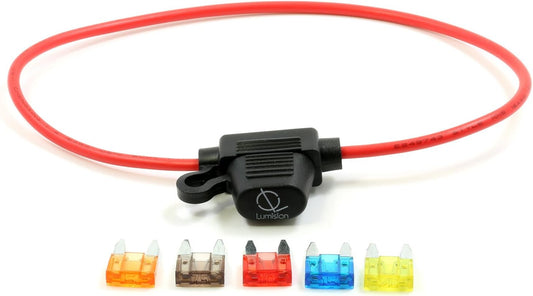 Lumision Mini Blade Style APM ATM Inline 16AWG Fuse Holder (Water Proof) + Fuse Set 5, 7.5, 10, 15, 20 AMP
