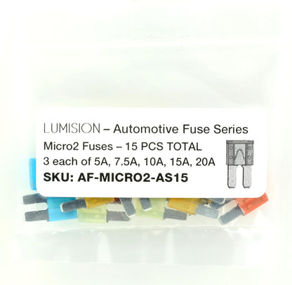 Lumision Automotive Micro2 ATR APT Fuses Assorted 15 pcs Lumision 5A, 7.5A, 10A, 15A, 20A - 15 Fuses
