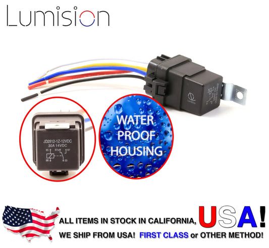 Lumision 30AMP 12V DC Water proof Relay and Harness 5-PIN SPDT Bosch Style 30A